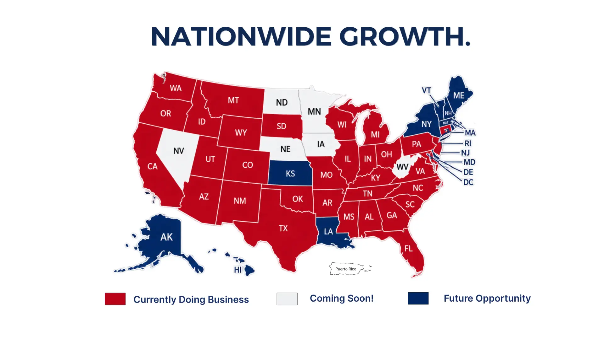 Nationwide growth — map of states where ADT Realty does business, is coming soon, and future opportunities