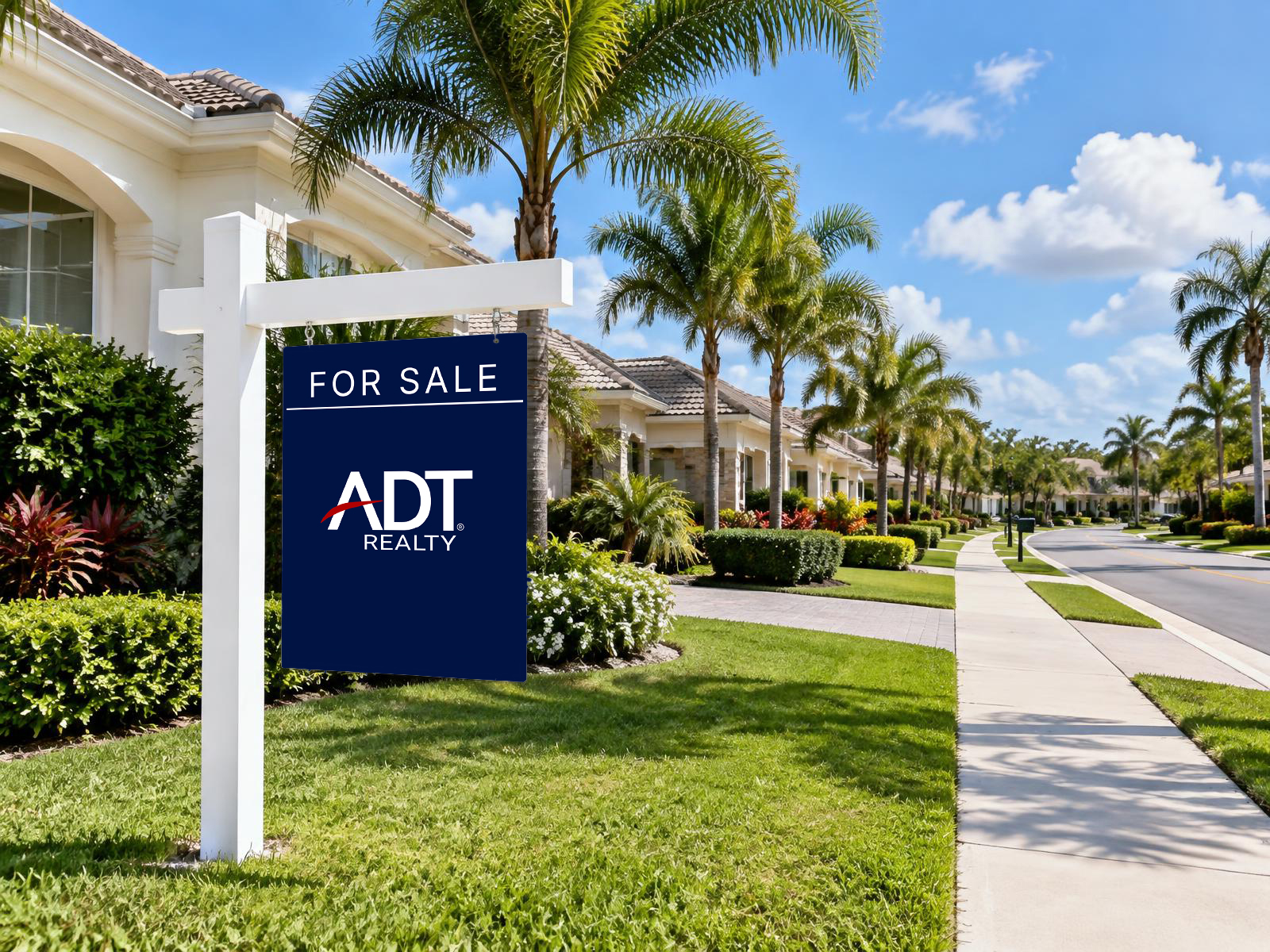 A for sale sign on the lawn of a home in a sunny neighborhood